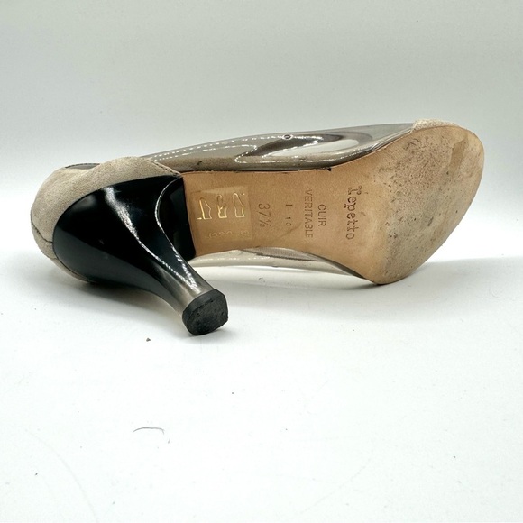 REPETTTO CLEAR SUEDE HEEL SHOE TAN NEUTRAL OPEN TOE  HEELS MADE IN PARIS 37.5 - Picture 10 of 12